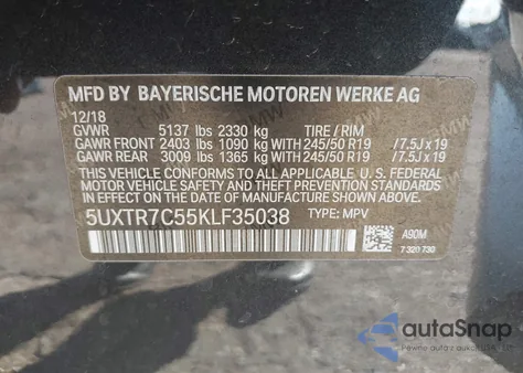 2019 BMW X3 Sdrive30I from USA, damaged, VIN 5UXTR7C55KLF35038